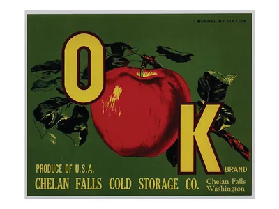 OK Brand apple crate label, Chelan Falls Cold Storage Co.