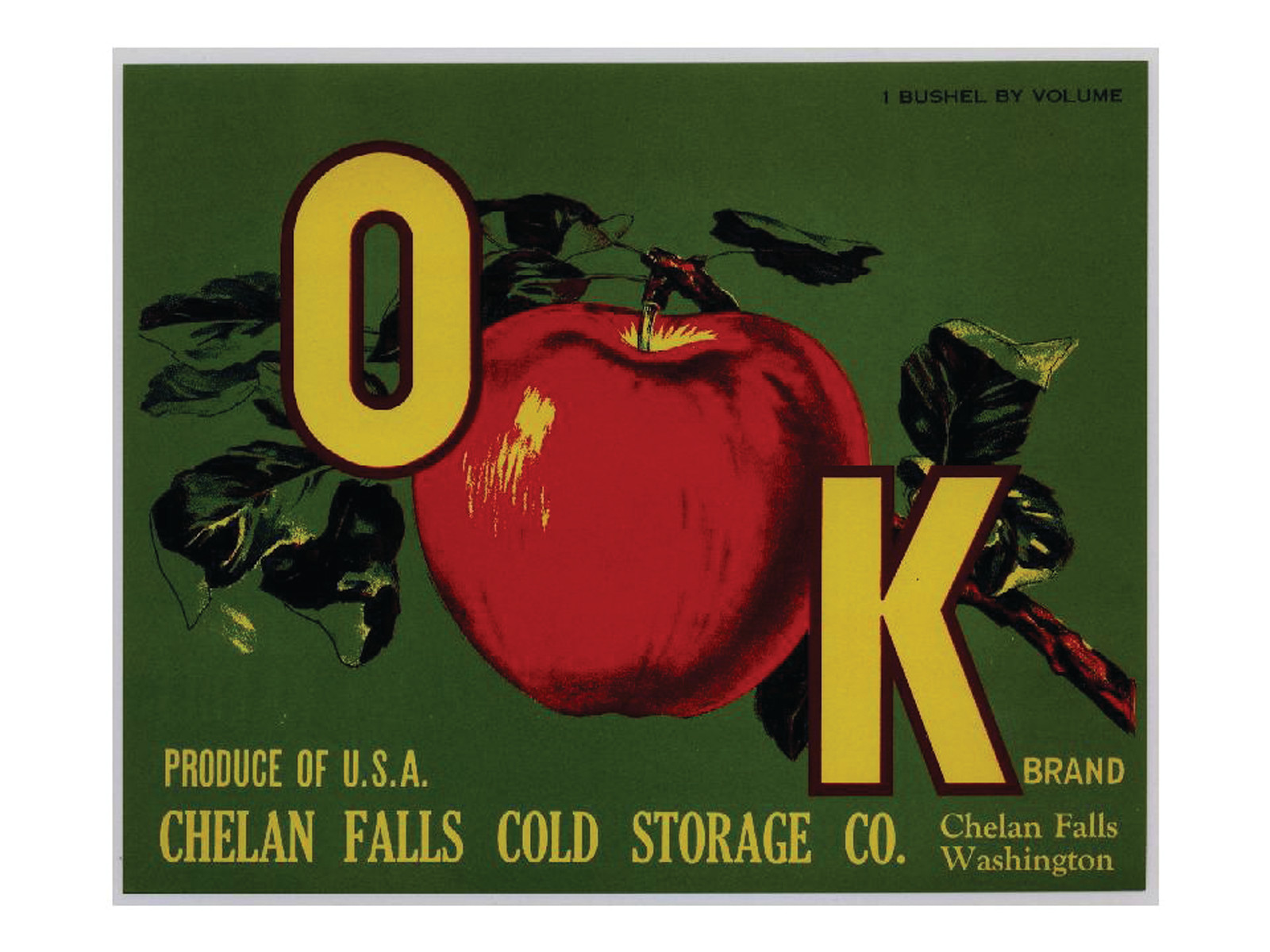 OK Brand apple crate label, Chelan Falls Cold Storage Co. — historic image
