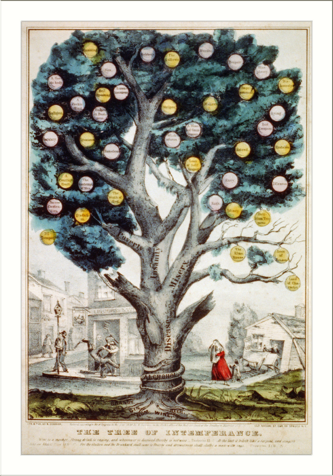 The tree of intemperance, New York : Published by N. Currier, 1849. — antique lithograph