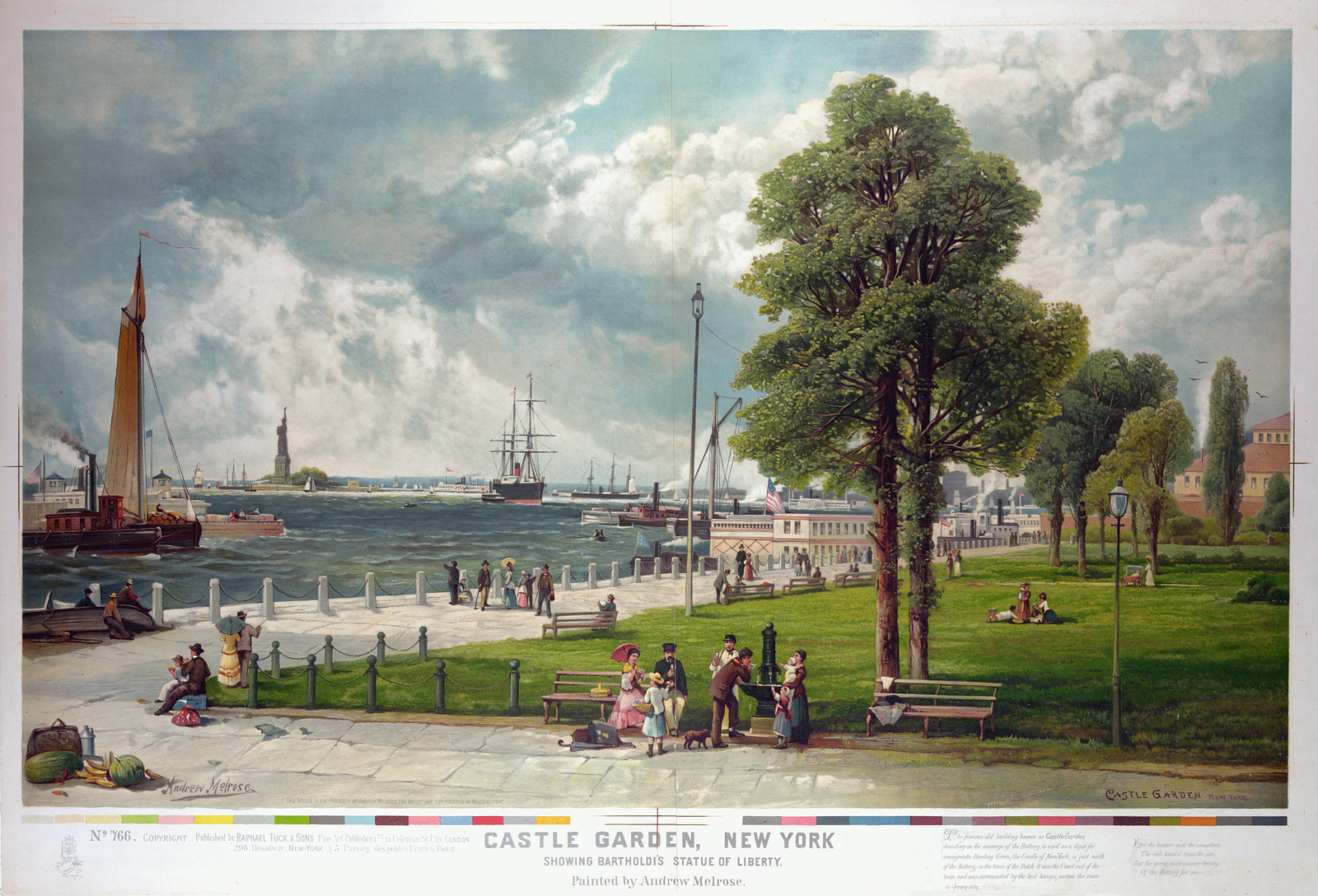 Castle Garden, New York, Showing Bartholdi's Statue of Liberty — historic image