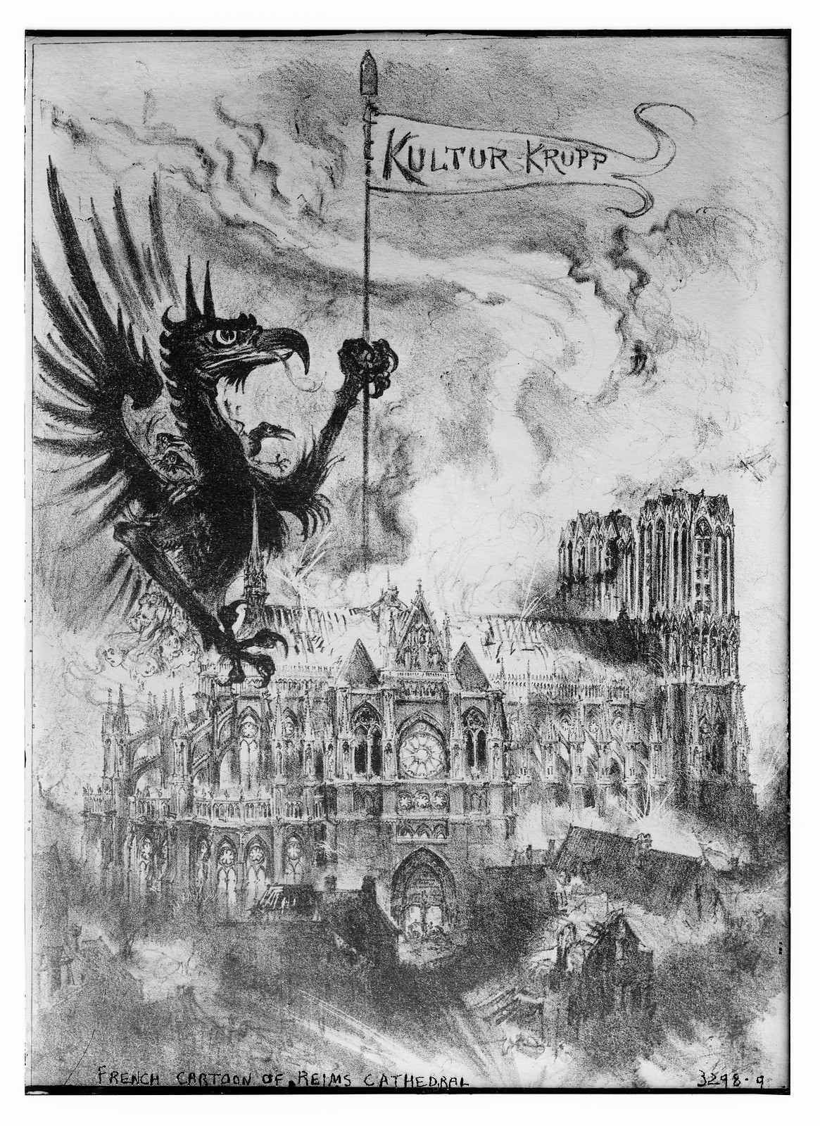 French Cartoon of Reims Cathedral, n/a — historic photograph