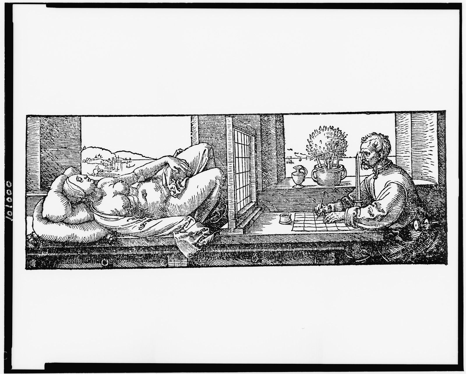 Draftsman drawing a reclining nude, [published 1965] — historic drawing