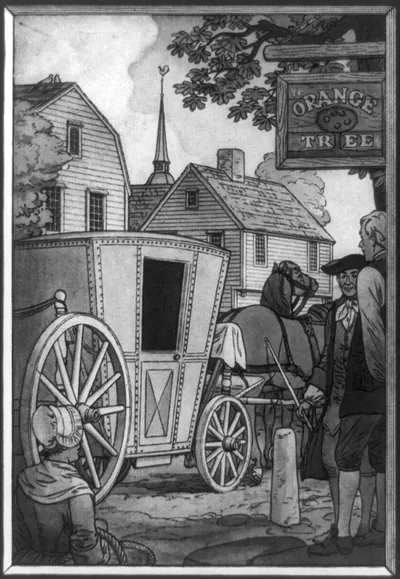 The First public coach or hack used in Boston was set up in 1712 near the head of Hanover Street at the sign of the Orange Tree by Jonathan Wardell, proprietor of that tavern