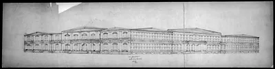 [Library of Congress (Congressional Library") D.C. Line perspective of front and side elevations]"