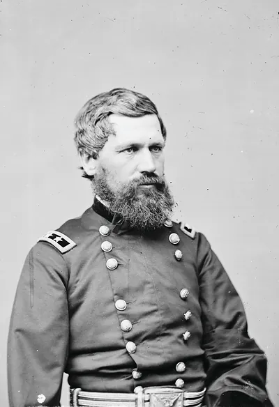 Bearded Civil War officer in uniform, studio portrait