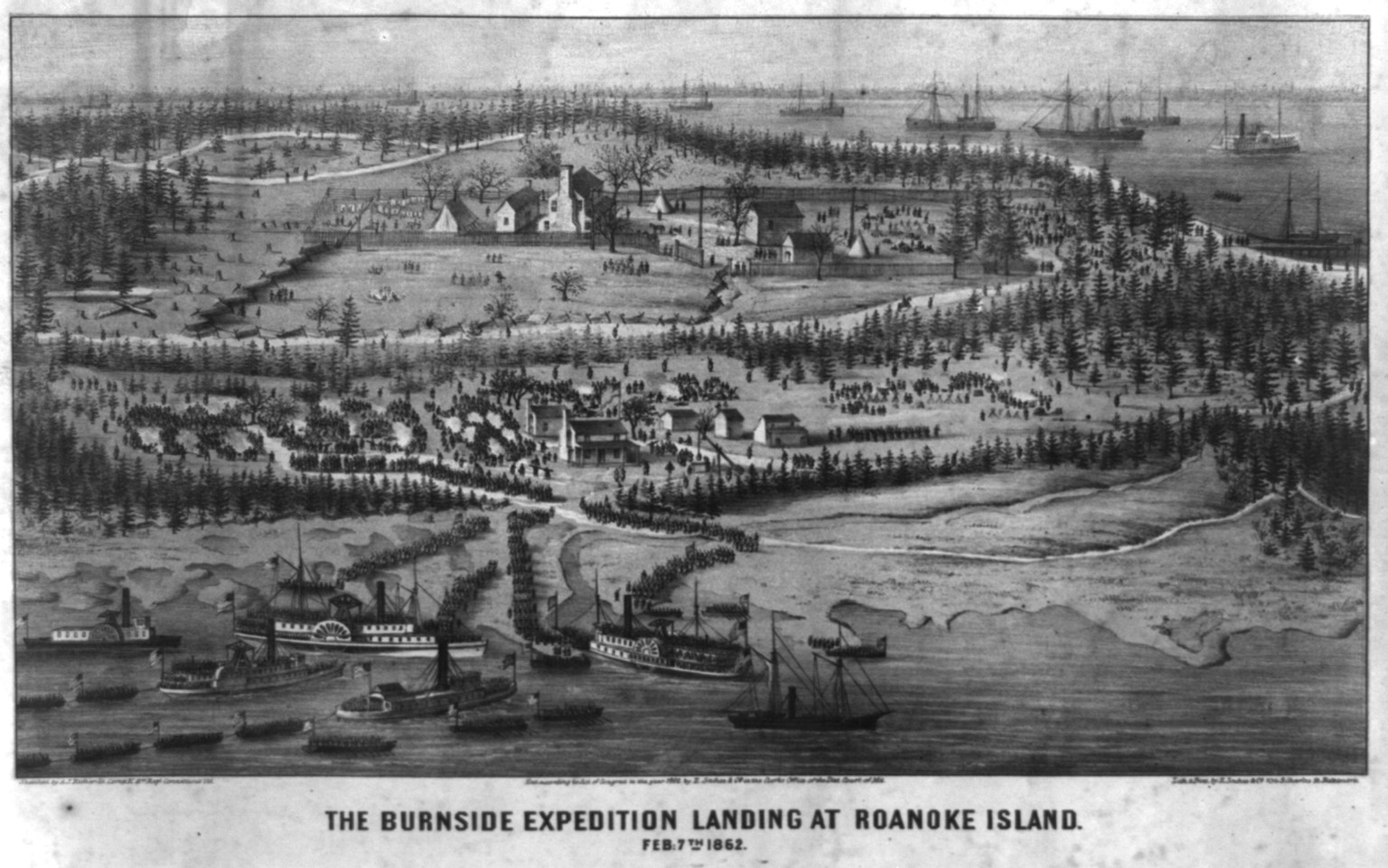 The Burnside expedition landing at Roanoke Island - February 7th 1862, [no date recorded on shelflist card] — historic print