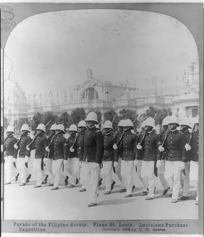 Parade of the Filipino Scouts. Plaza St. Louis. Louisiana Purchase Exposition
