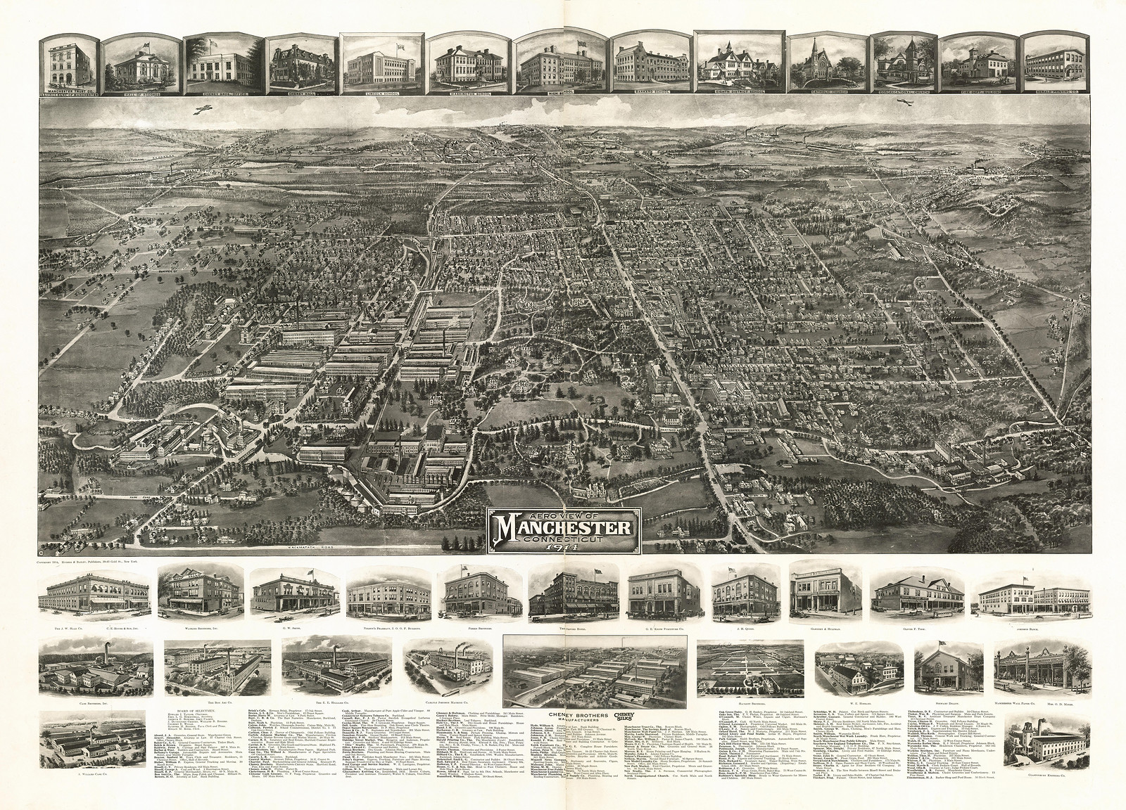 CT Manchester 1914 MAP, 1914 — antique map