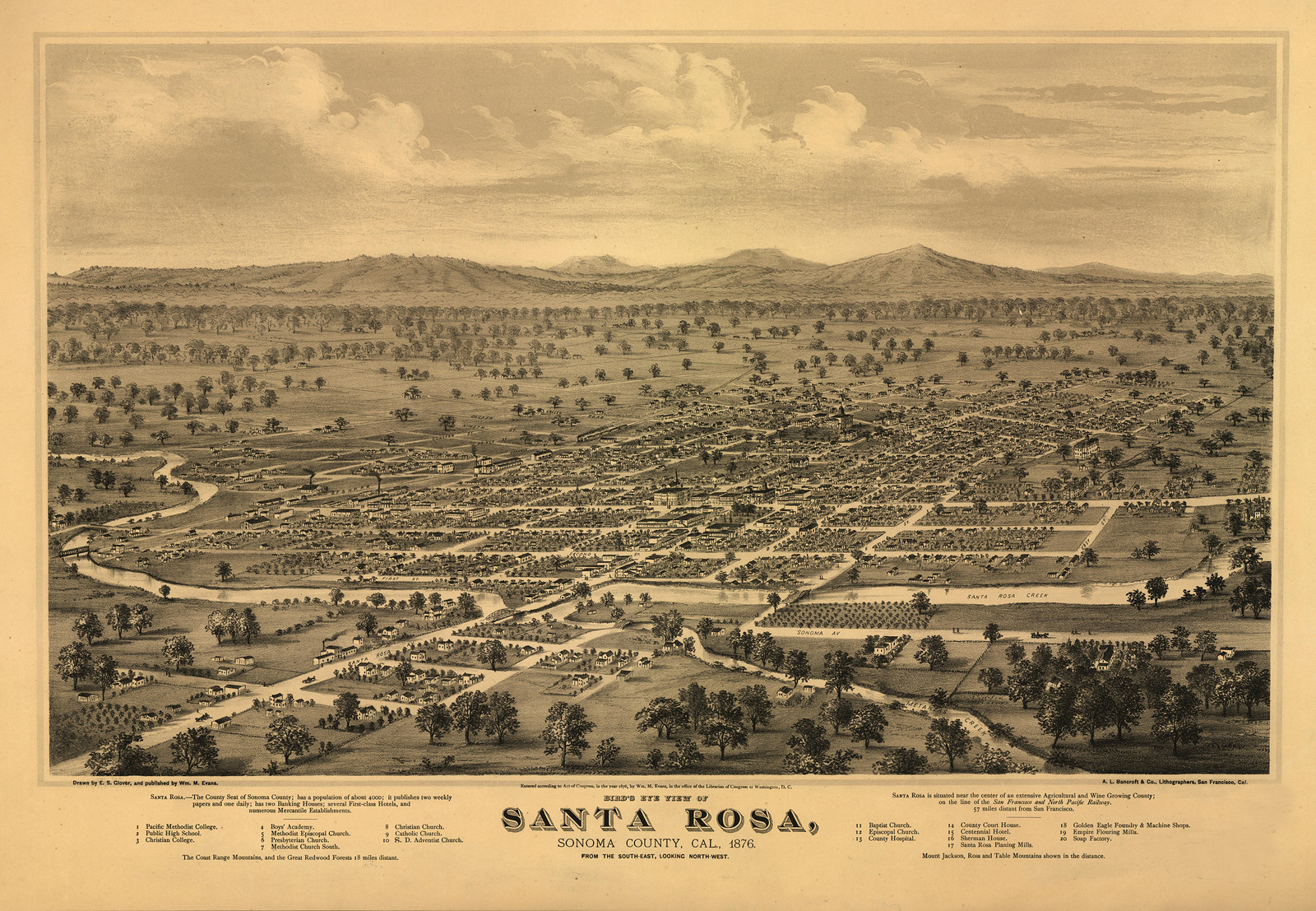 CA Santa Rosa 1876 MAP, 1876 — antique map