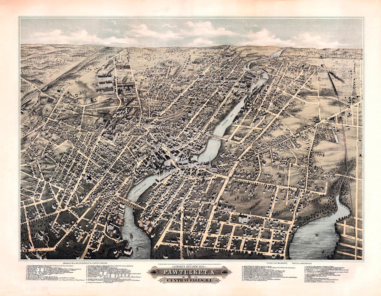 Pawtucket Central Fall, Rhode Island, 1877 — antique map