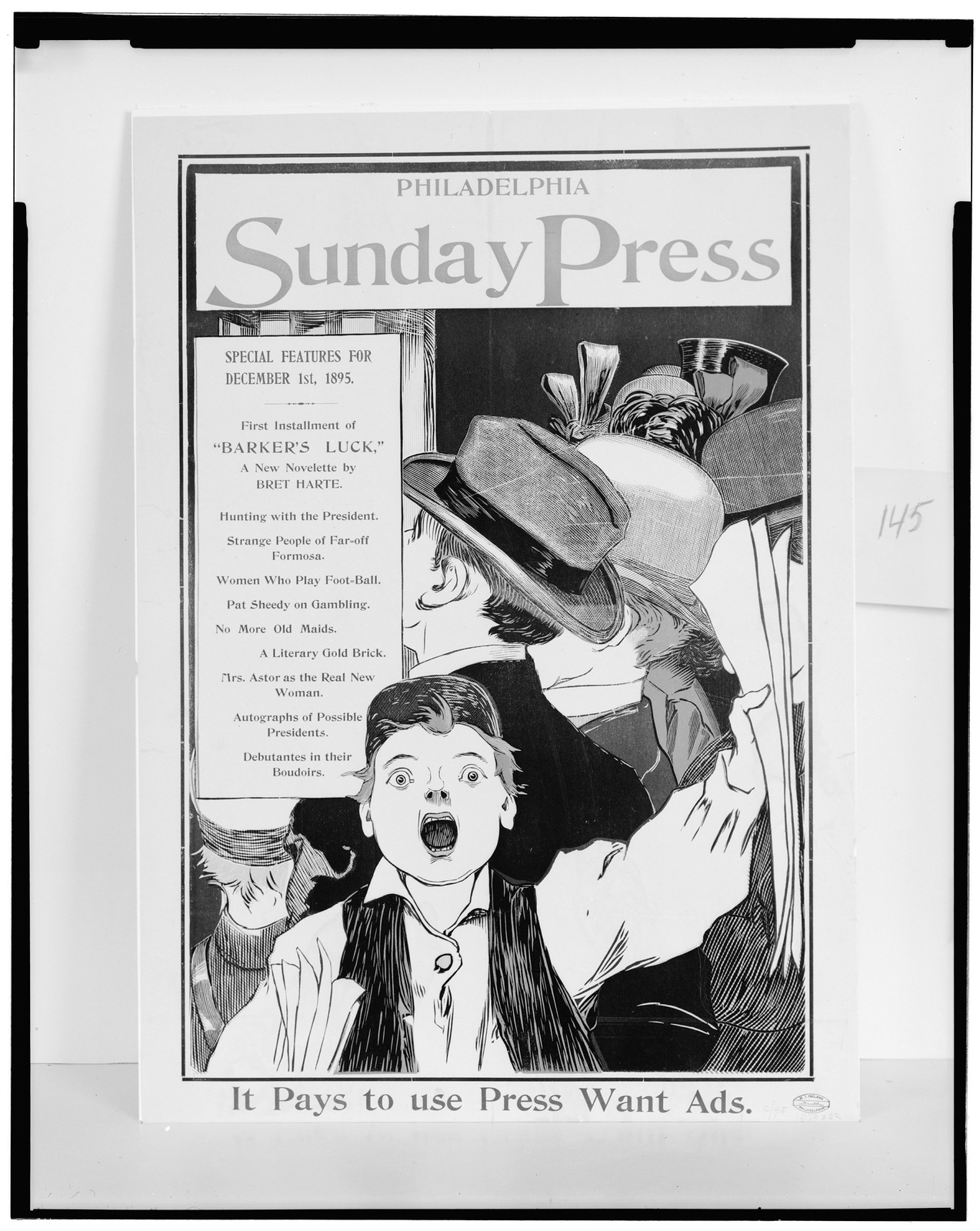 Philadelphia Sunday Press--Special features for December 1st, 1895 / Brill., Philadelphia : H.I. Ireland, 1895. — vintage poster