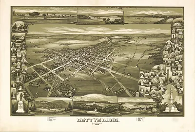 Gettysburg, Pennsylvania, 1888 bird's-eye view map