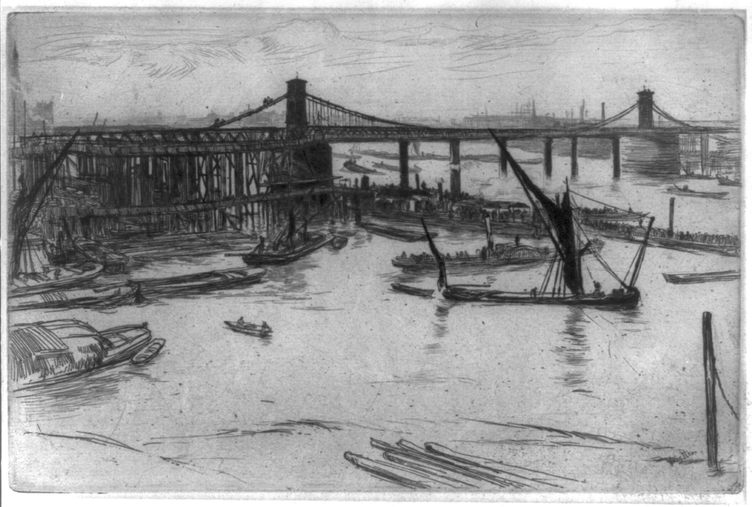 Old Hungerford Bridge — historic print