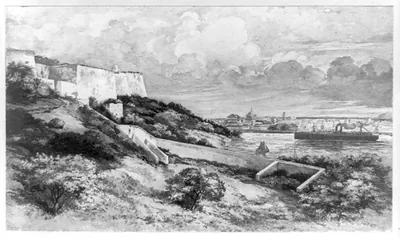 [La Cabaña Fortress, Havana, Cuba; ship on right]