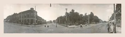 Panoramic street scene with 'MARION IA' printed on the roadway