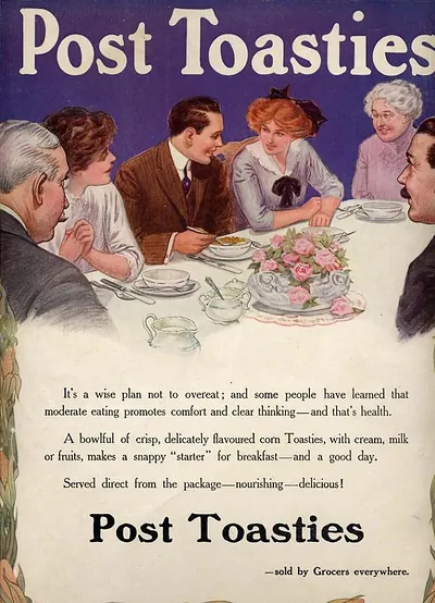 Post Toasties vintage advertisement with dinner party scene