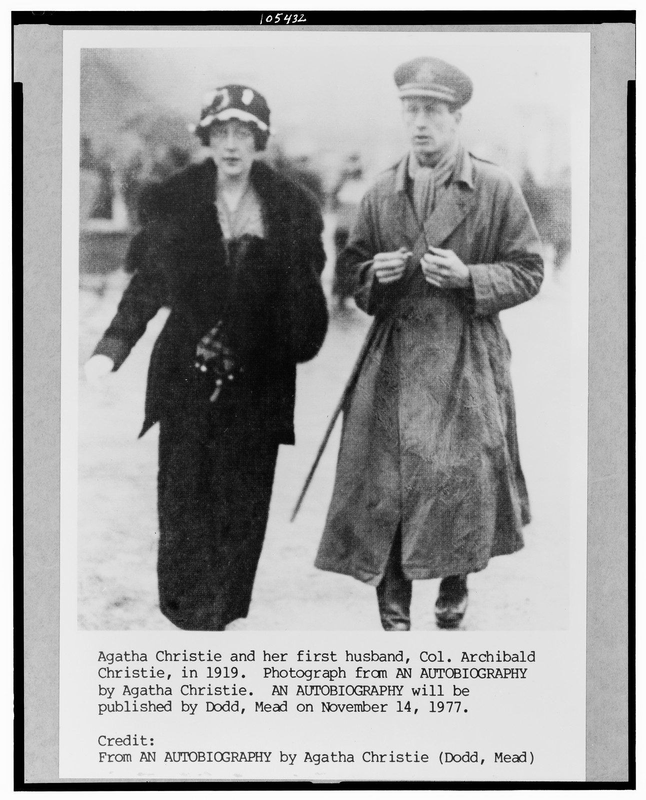 Agatha Christie and her first husband, Col. Archibald Christie, in 1919, [photo taken 1919, printed ca. 1977] — historic photograph