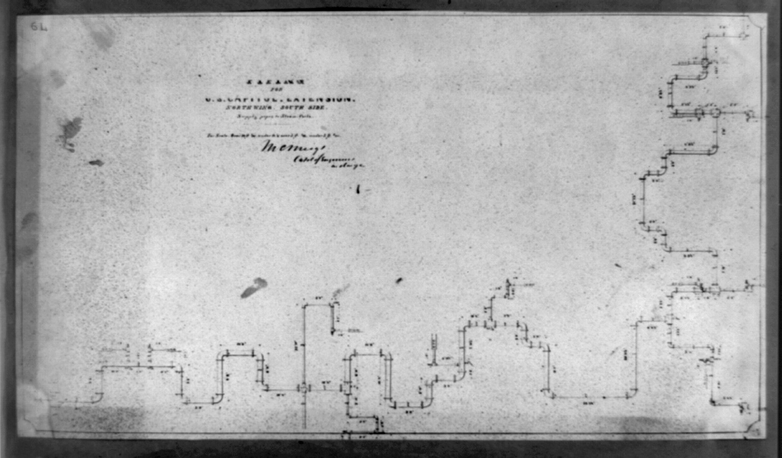Piping for U.S. Capitol extension, north wing, south side, [between ca. 1852 and ca. 1860] — historic photograph