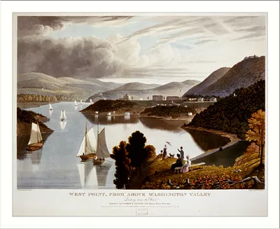 West Point, from above Washington Valley, looking down the river / painted by Geo. Cooke ; engraved by W.J. Bennett.