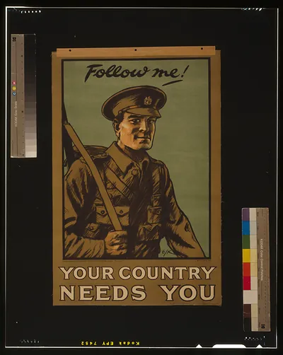Follow me! Your country needs you / Elk ; Printed by Hill, Siffken & Co. (L.P.A. Ltd.), Grafton Works, London, N.