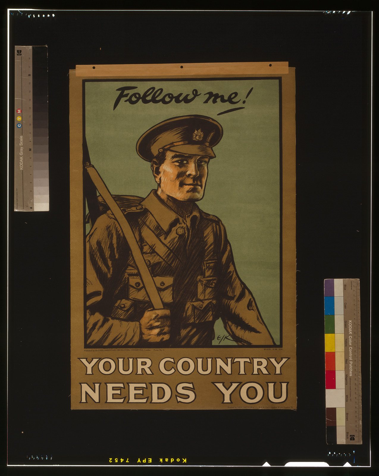 Follow me! Your country needs you / Elk ; Printed by Hill, Siffken & Co. (L.P.A. Ltd.), Grafton Works, London, N., London : Parliamentary Recruiting Committee, [1914] — vintage poster