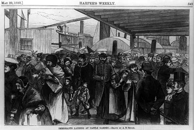 Immigrants landing at Castle Garden / drawn by A.B. Shults.