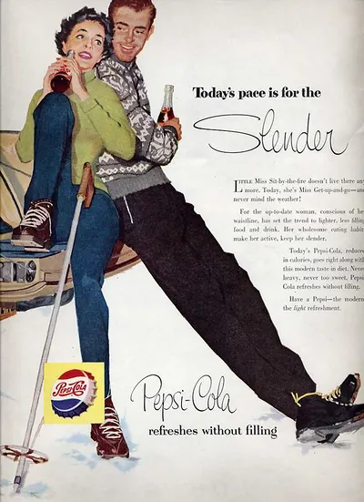 Pepsi-Cola magazine advertisement: Today's pace is for the Slender