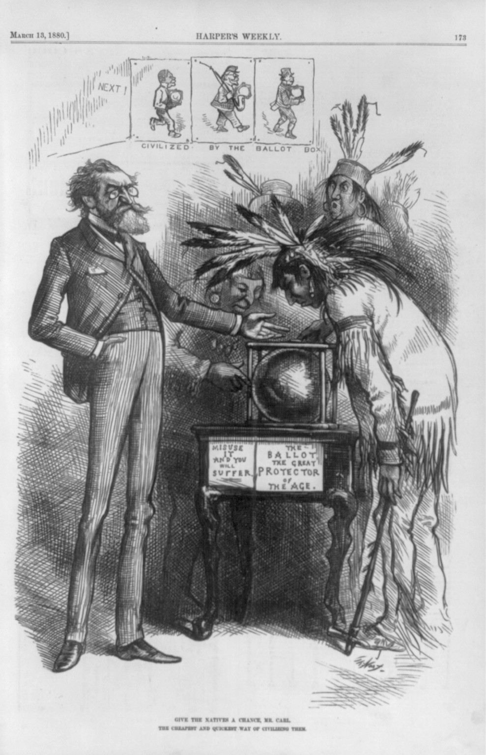 Give the natives a chance, Mr. Carl., 1880 — antique engraving
