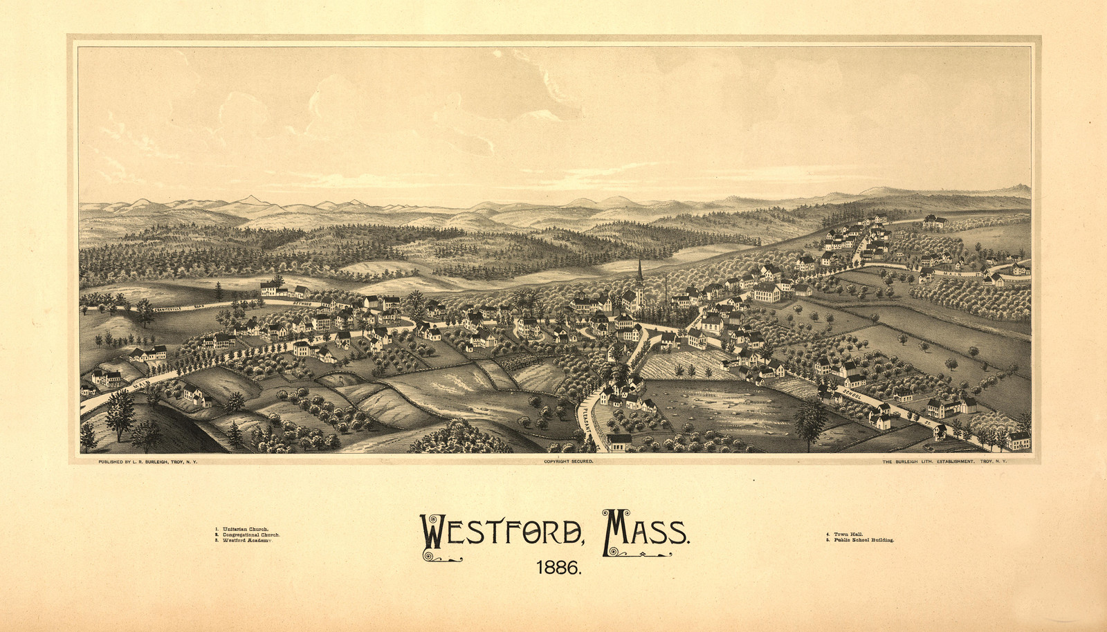 Westford, Massachusetts, 1886, 1886 — antique map