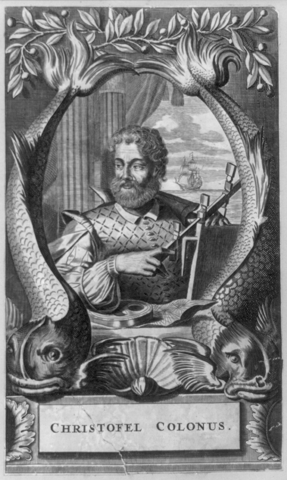[Christopher Columbus, 1451-1506, bust portrait, facing left] — antique engraving