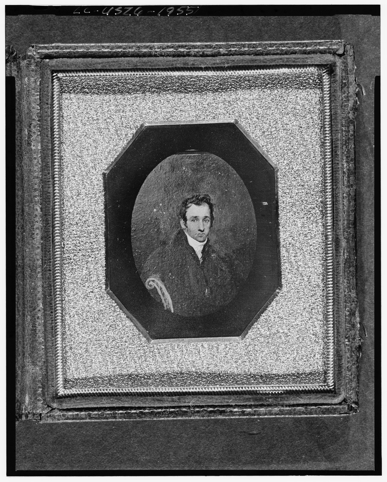 [Unidentified copy of a painting showing a man, head-and-shoulders portrait, full face], [between 1840 and 1860] — historic photograph