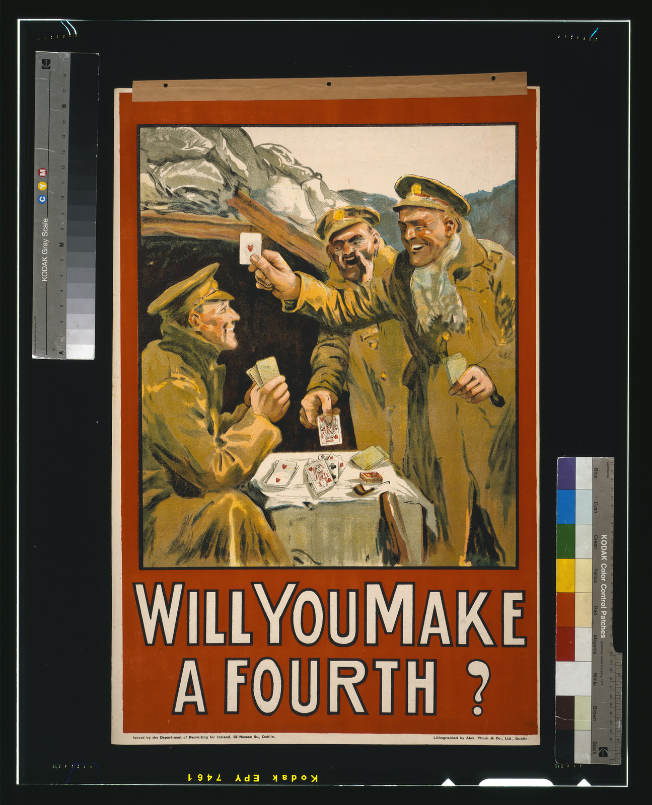 Will you make a fourth? / Alex. Thom & Co., Ltd., Dublin., Dublin : Department of Recruiting for Ireland, [1915] — vintage poster