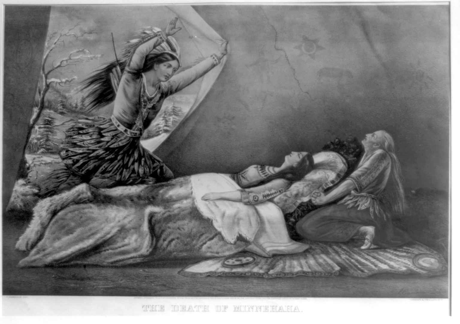 The death of Minnehaha, [New York] : Currier & Ives, 1867. — antique lithograph