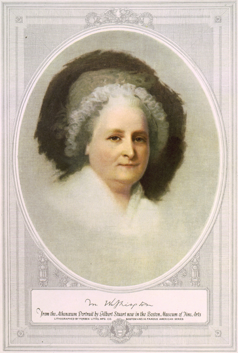 Martha Washington (1731-1802) Reproduction Of Gilbert Stuart Painting, c. 1890-1940 — historic print