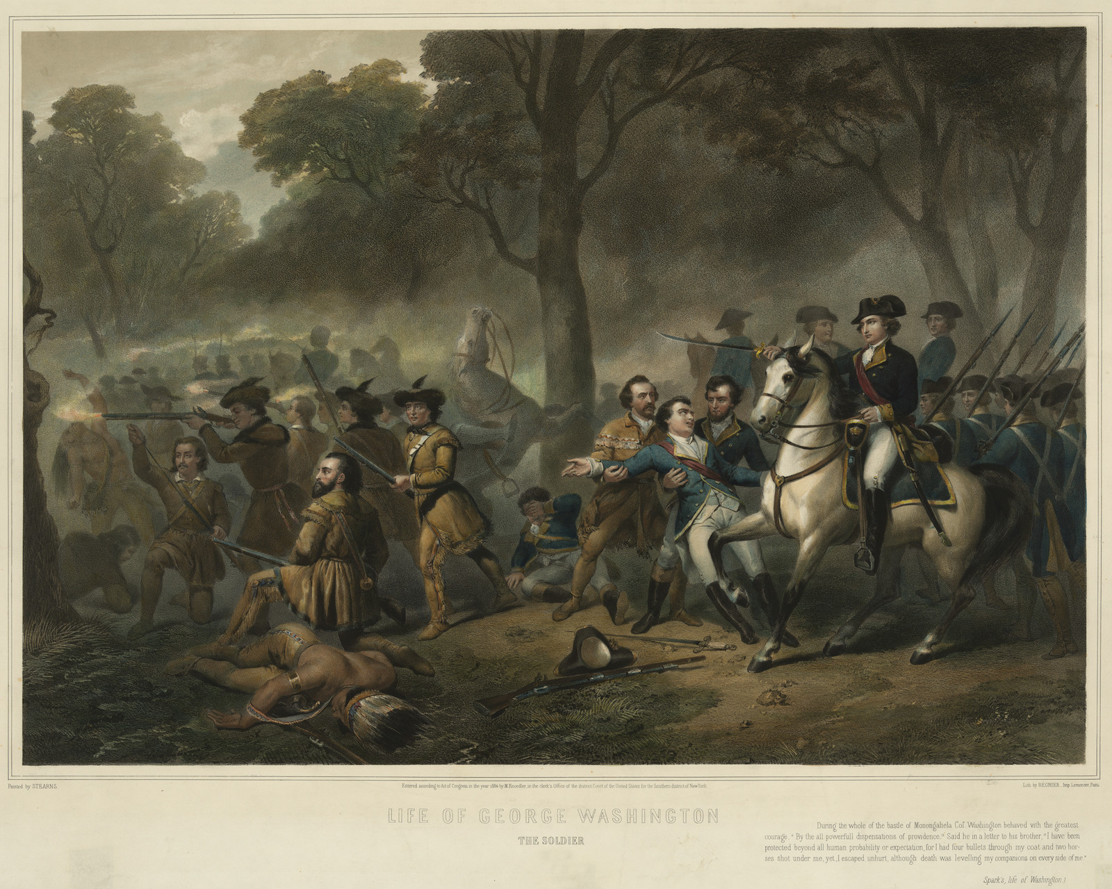 Life Of George Washington - The Soldier, c. 1854 — antique lithograph
