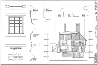 Paul Revere House: measured drawing with section and window profiles