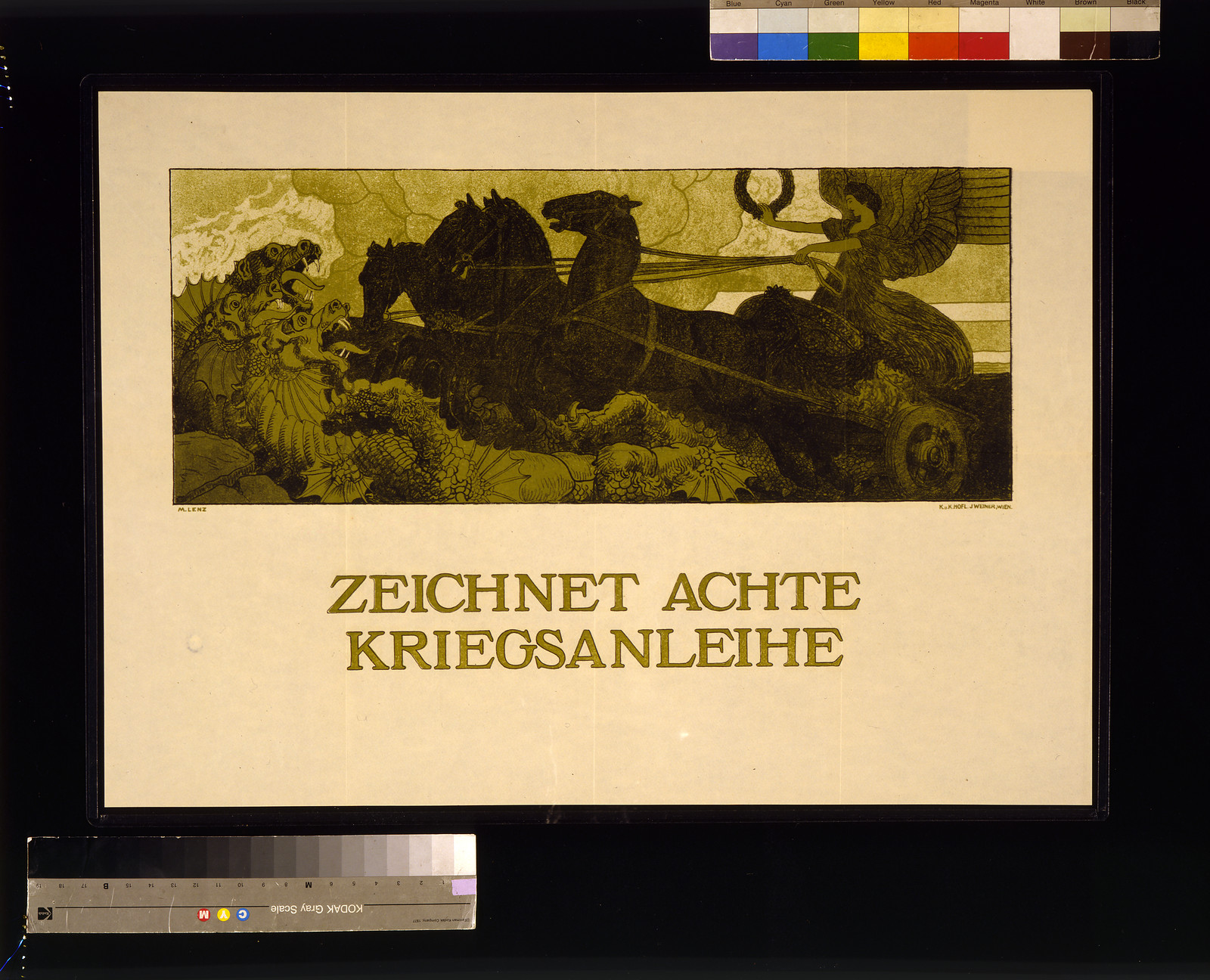Poster: Zeichnet achte Kriegsanleihe with horse-drawn chariot, 1918 — vintage poster