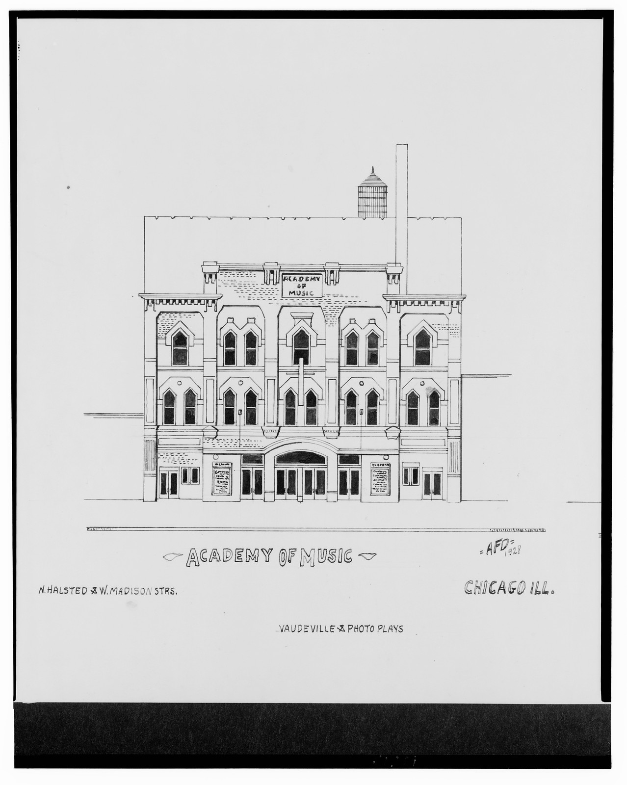 [Academy of Music and Star & Garter Theatre (Columbia Burlesque), North Halsted St. and West Madison St., Chicago, Illinois] / AFD 1928., And Engineering (ADE) Drawings — vintage poster