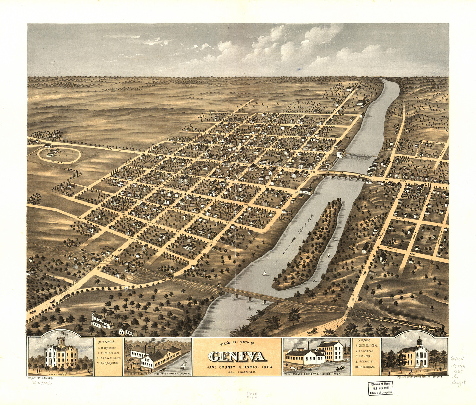 Geneva, Illinois, 1869, 1869 — antique map