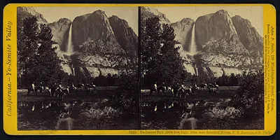 Yo-Semite Fall (2634 feet high) from near Sentinel House P.T. Barnum and party