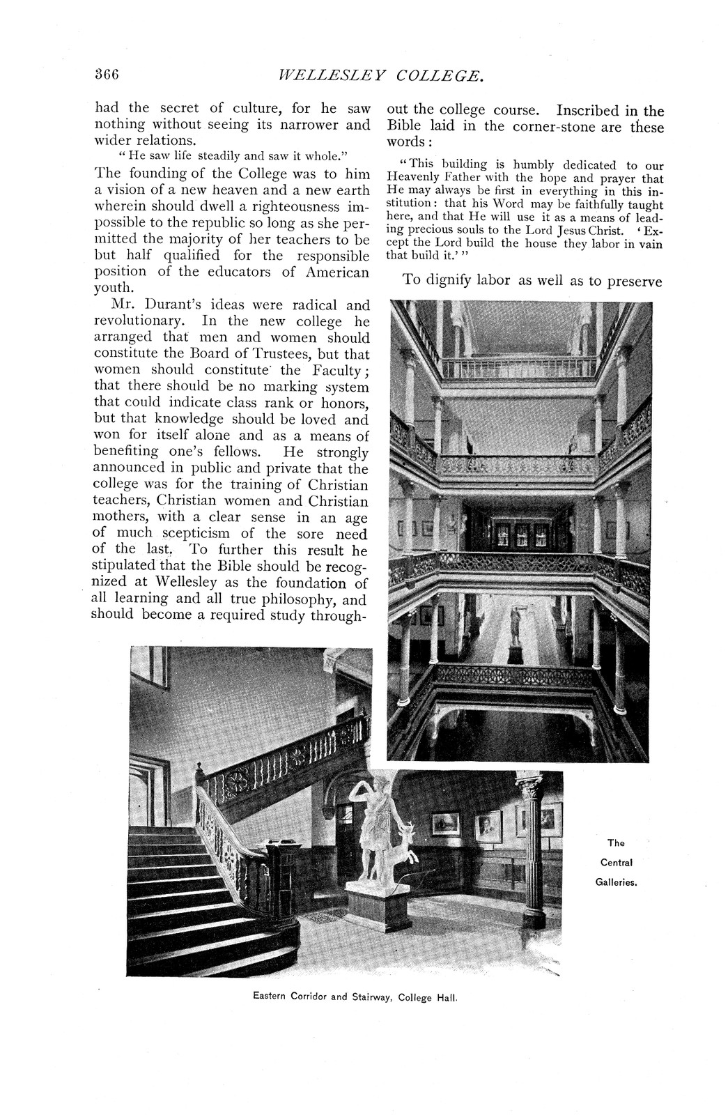Magazine page with Wellesley College interior photographs — historic photograph