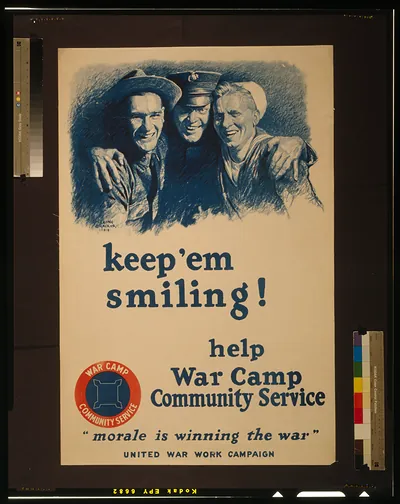 Keep em smiling! Help War Camp Community Service Morale is winning the war--United War Work Campaign/ M. Leone Bracker 1918.