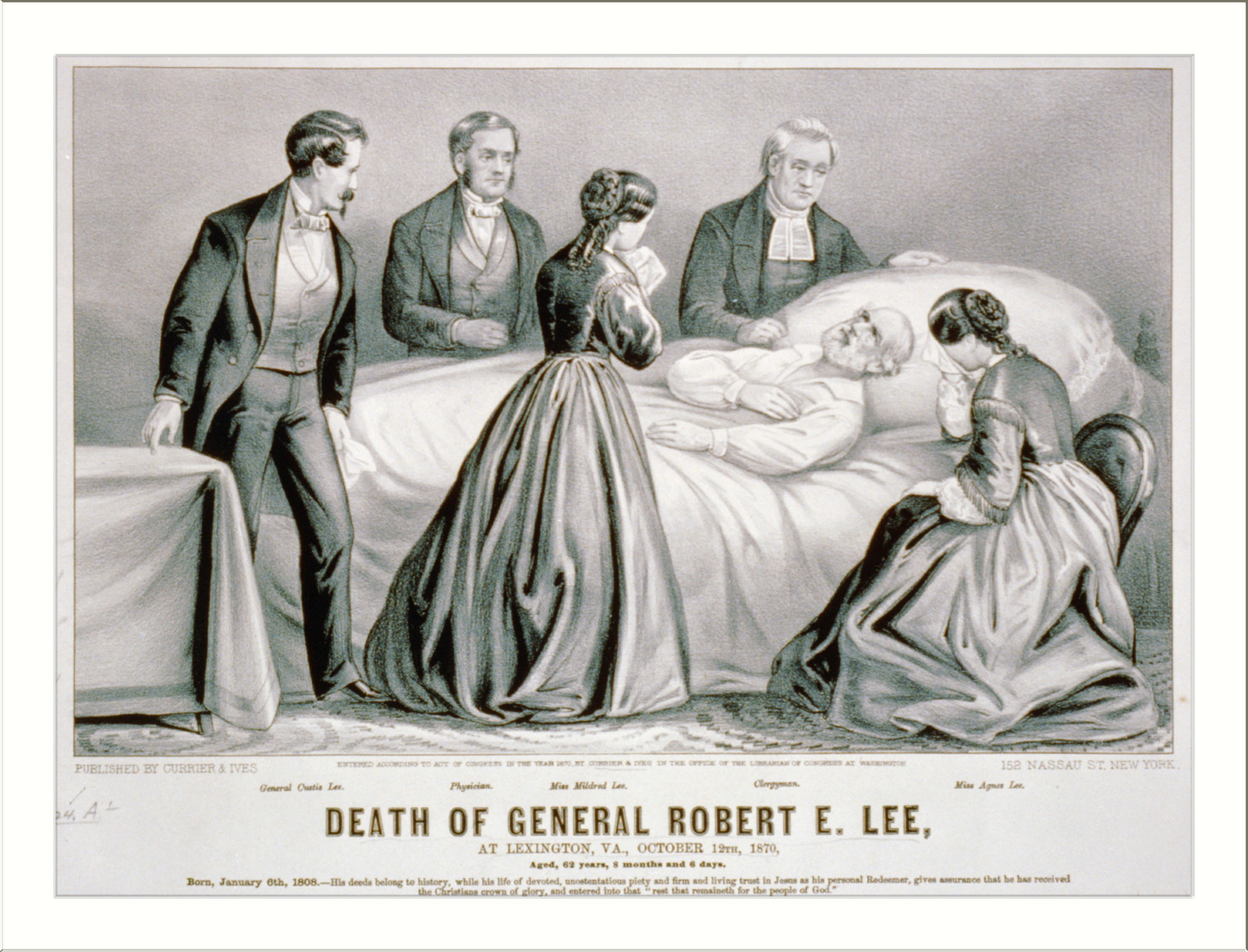 Death of General Robert E. Lee: At Lexington, Va., October 12th, 1870, aged, 62 years, 8 months and 6 days, [New York] : Currier & Ives, 1870. — antique lithograph