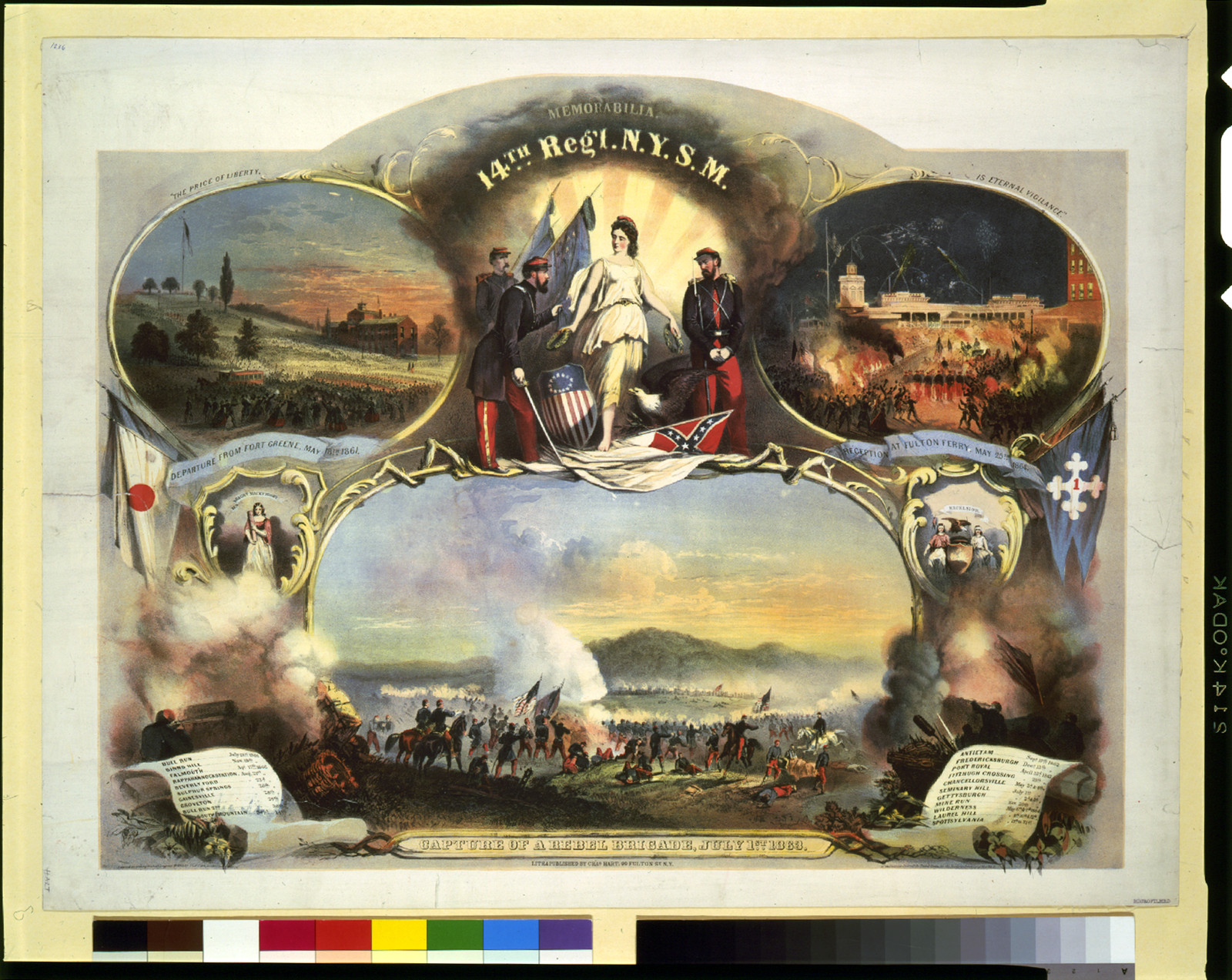Memorabilia, 14th Regt. N.Y.S.M. / lith. by Chas. Hart, N.Y., N[ew] Y[ork] : Chas. Hart., 1865. — antique lithograph