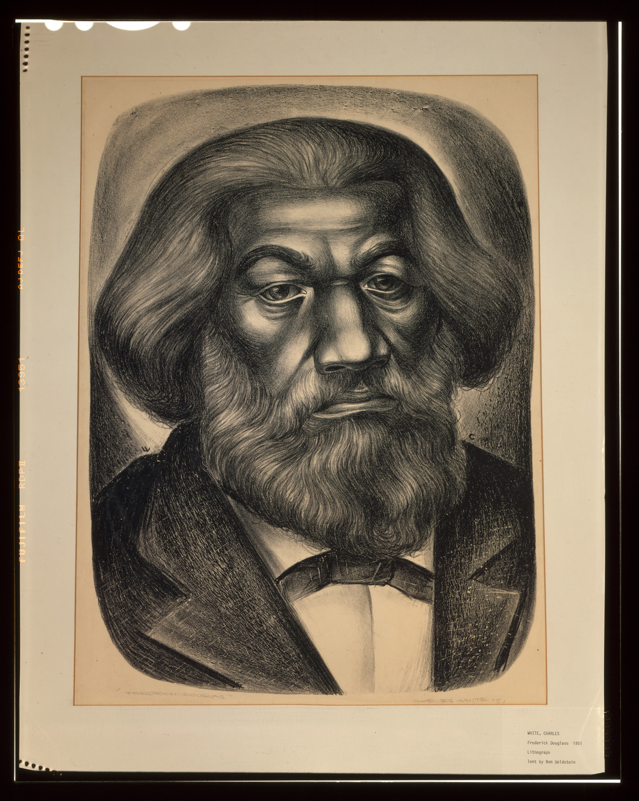 Frederick Douglass" / Charles White '51.", 1951 — antique lithograph