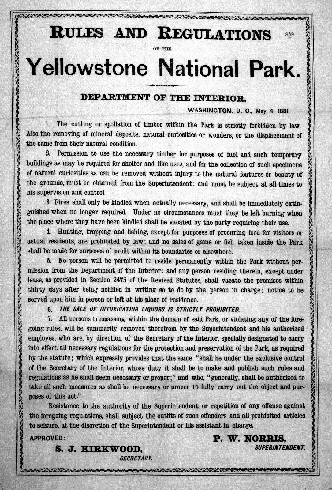 Rules and Regulations of the Yellowstone National Park — historic image