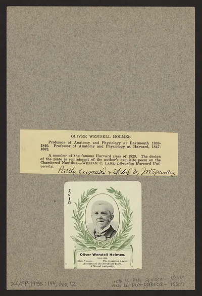 Oliver Wendell Holmes portrait card with typed label