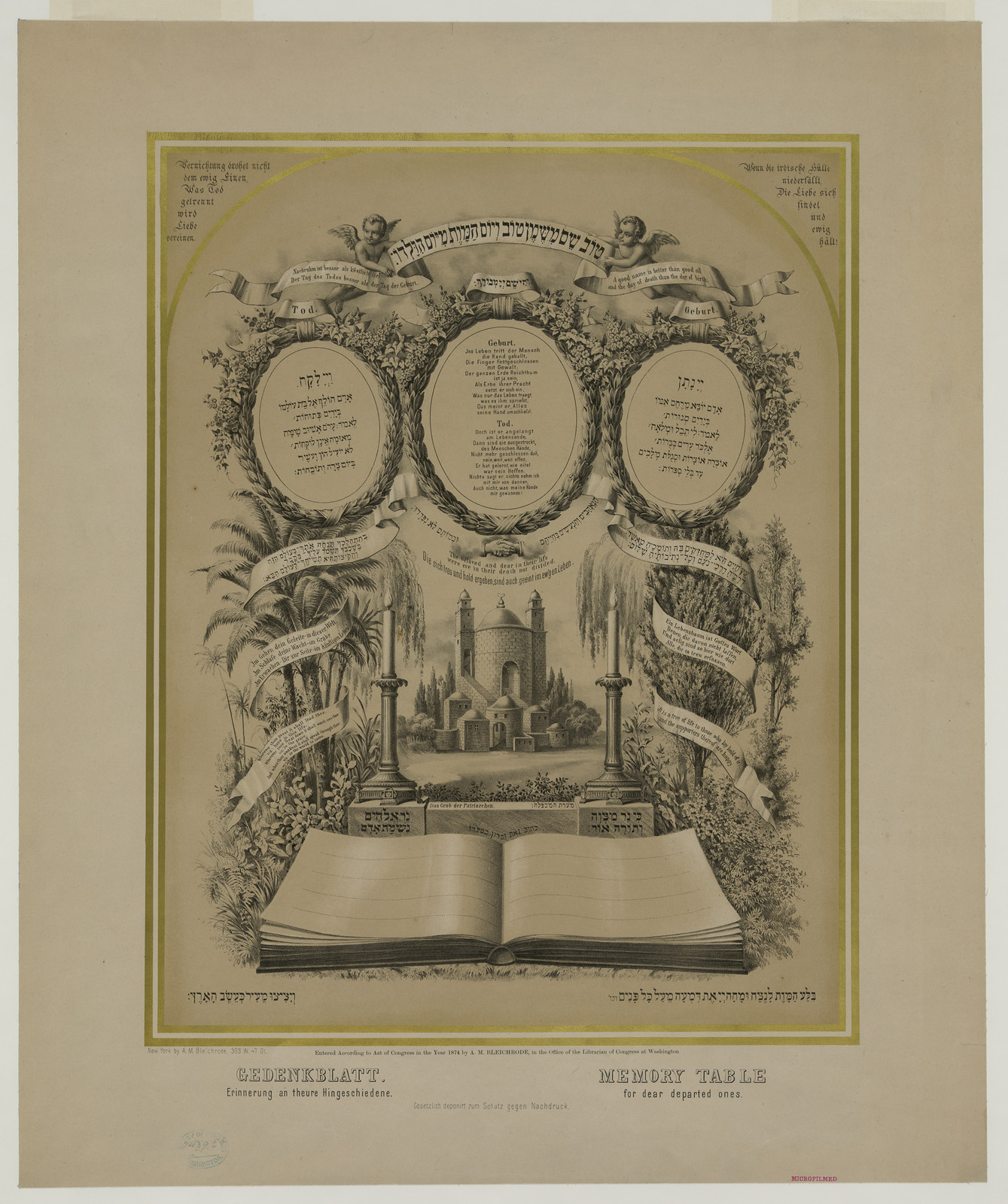 Memory table: Gedenkblatt, Erinnerung an theure Hingeschiedene — historic image