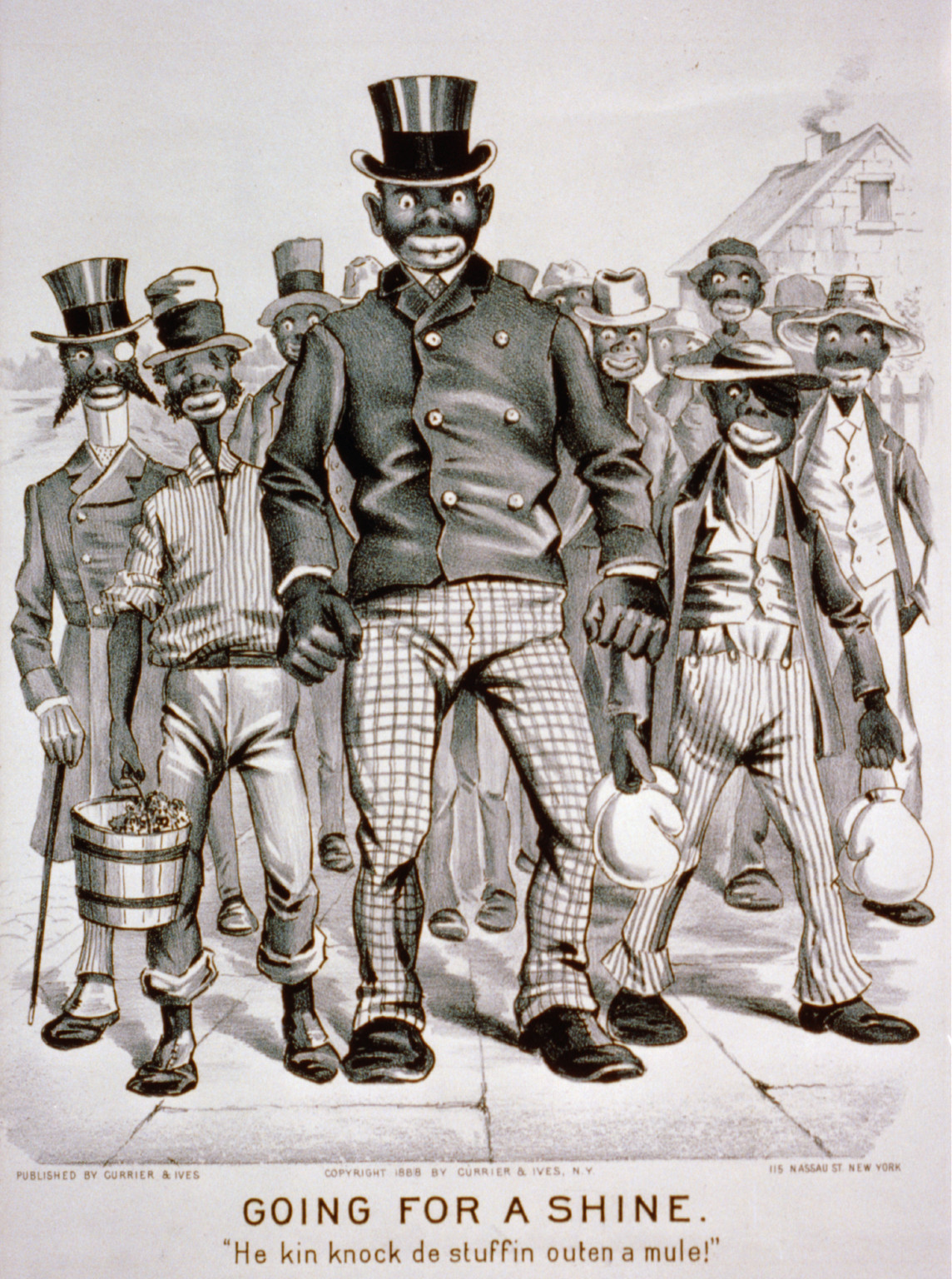 Going for a shine: he kin knock de stuffin outen a mule!"", New York : Published by Currier & Ives, c1888. — antique lithograph