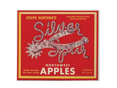 Silver Spur Northwest Apples crate label, Yakima-Wenatchee, Washington
